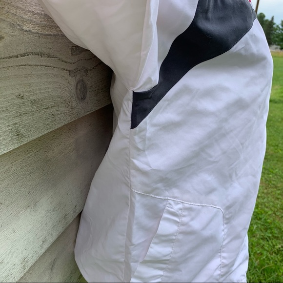 Vintage 90s Striped Detail Zip Front Long Sleeve Mock Neck Athletic Track Jacket - Picture 13 of 16